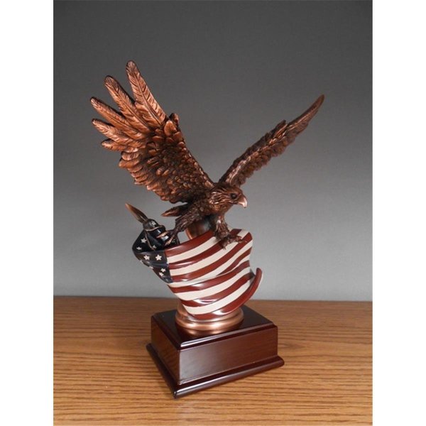 Marian Imports Marian Imports F51163 Eagle With Flag Bronze Plated Resin Sculpture - 8.5 x 5 x 10 in. 51163